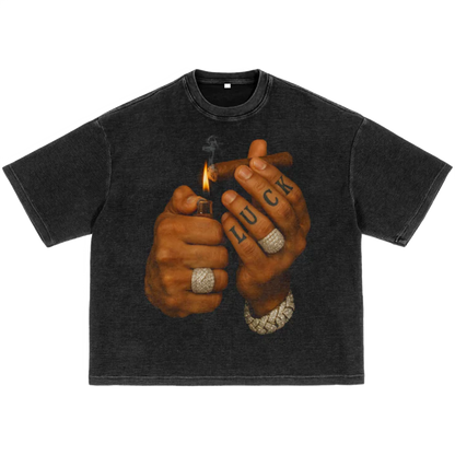 Light Up Pack Waffle-Texture Washed Boxy T-Shirt Unisex Graphic Smoke - BLACK CARTA VIP