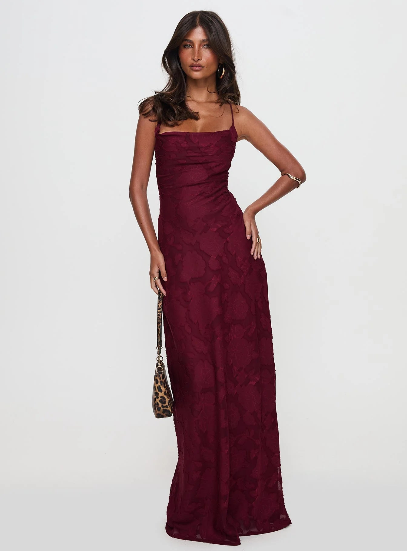 Celena Maxi Dress Burgundy Burnout