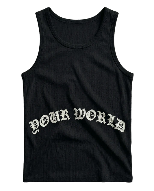 Your World Old English Rib Black Tank Top Fitted - BLACK CARTA