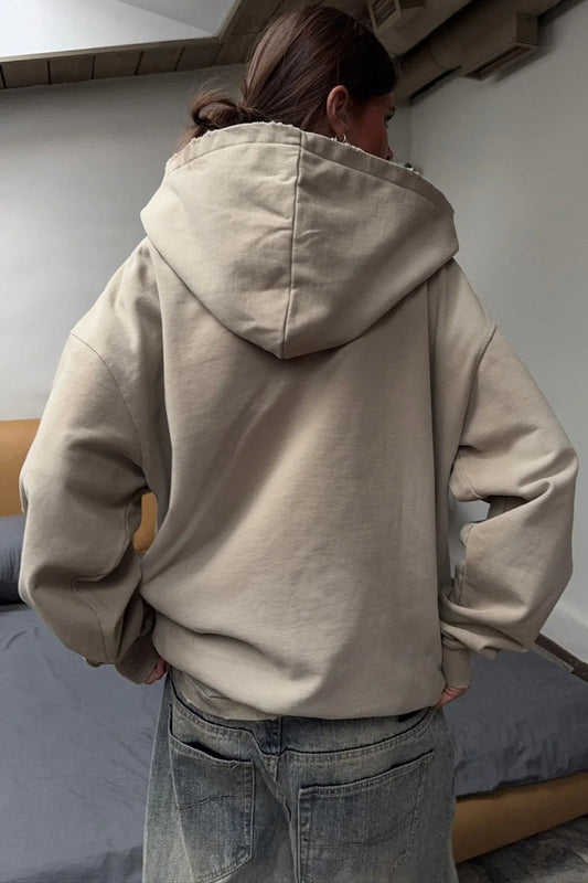 Vintage Street Style Zip Up Hoodie - BLACK CARTA