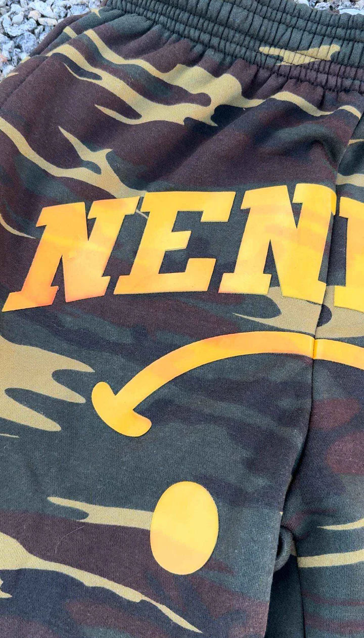 Bloody Camouflage Face Distressed Cotton Sweatpants Loose Fit Streetwear Fashion Camo