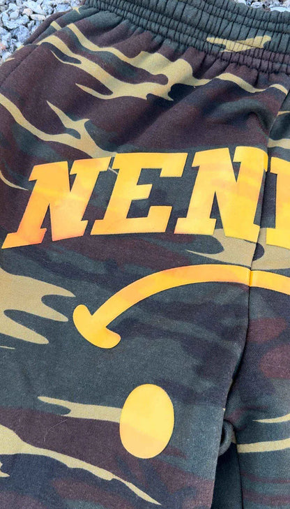 Bloody Camouflage Face Distressed Cotton Sweatpants Loose Fit Streetwear Fashion Camo